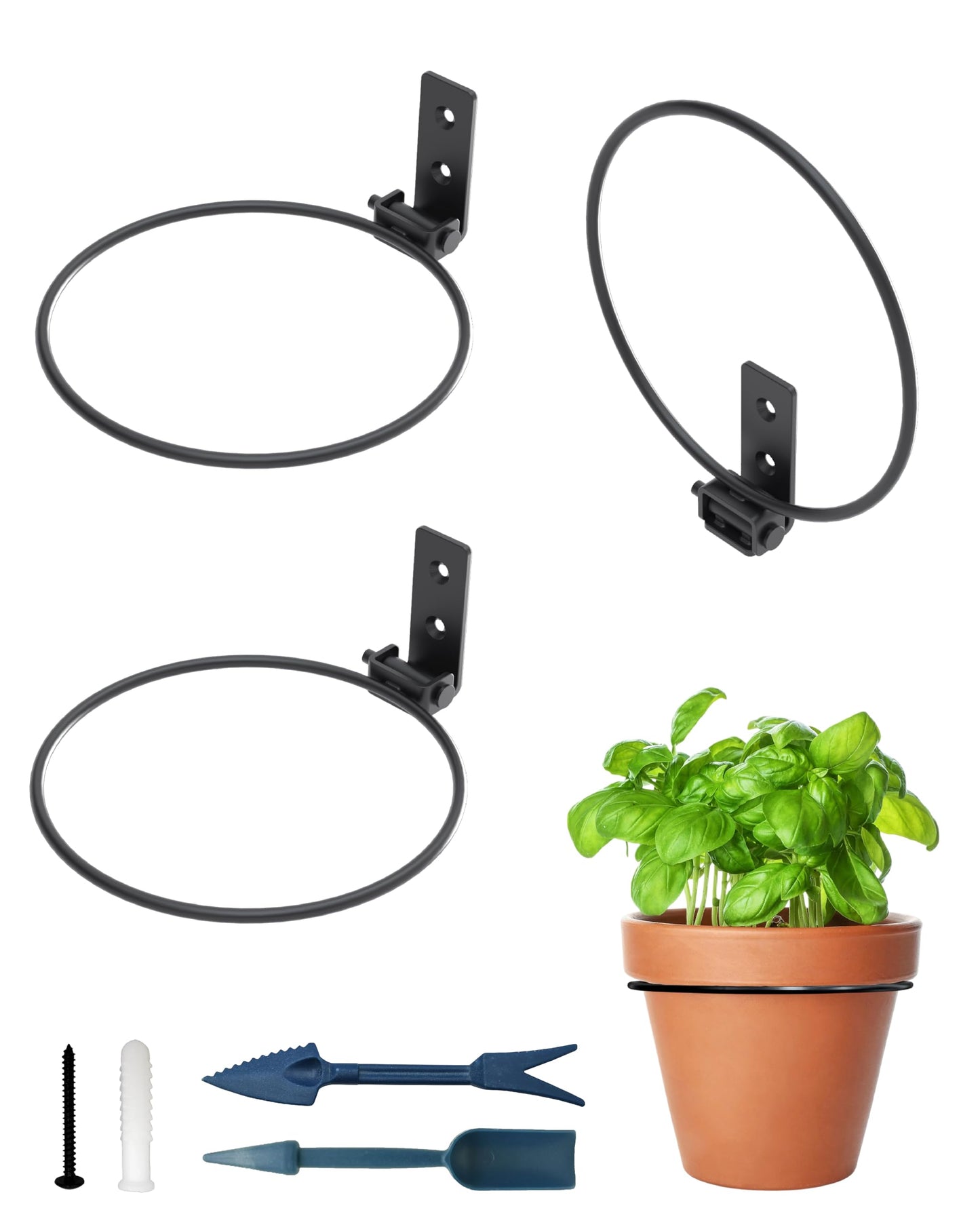NACETURE Flower Pot Holder Ring for Wall Mount Foldable – Heavy Duty Round Metal Planter Hooks Hangers - Fence Pot Plant Holders Hanging Bracket for Outdoor Indoor (6 Inch 3 Pack)