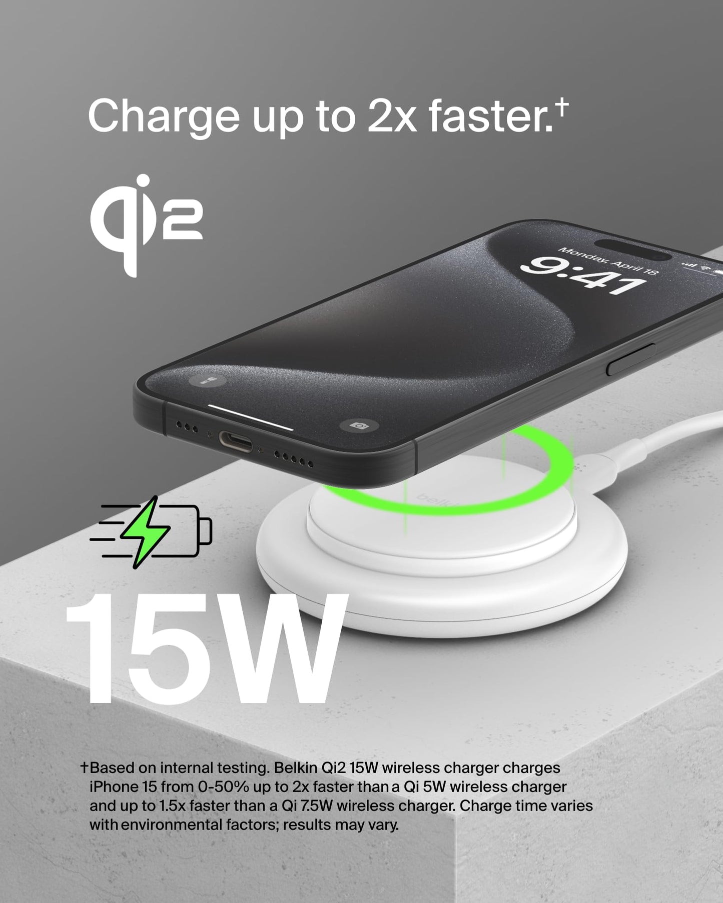 Belkin Magnetic Wireless Charging Pad 15W - MagSafe-Compatible Qi2-Certified Wireless Charging Station, iPhone Charger for Apple iPhone 16, 15, 14 Series, AirPods w/Non-Slip Base - Black (No PSU)