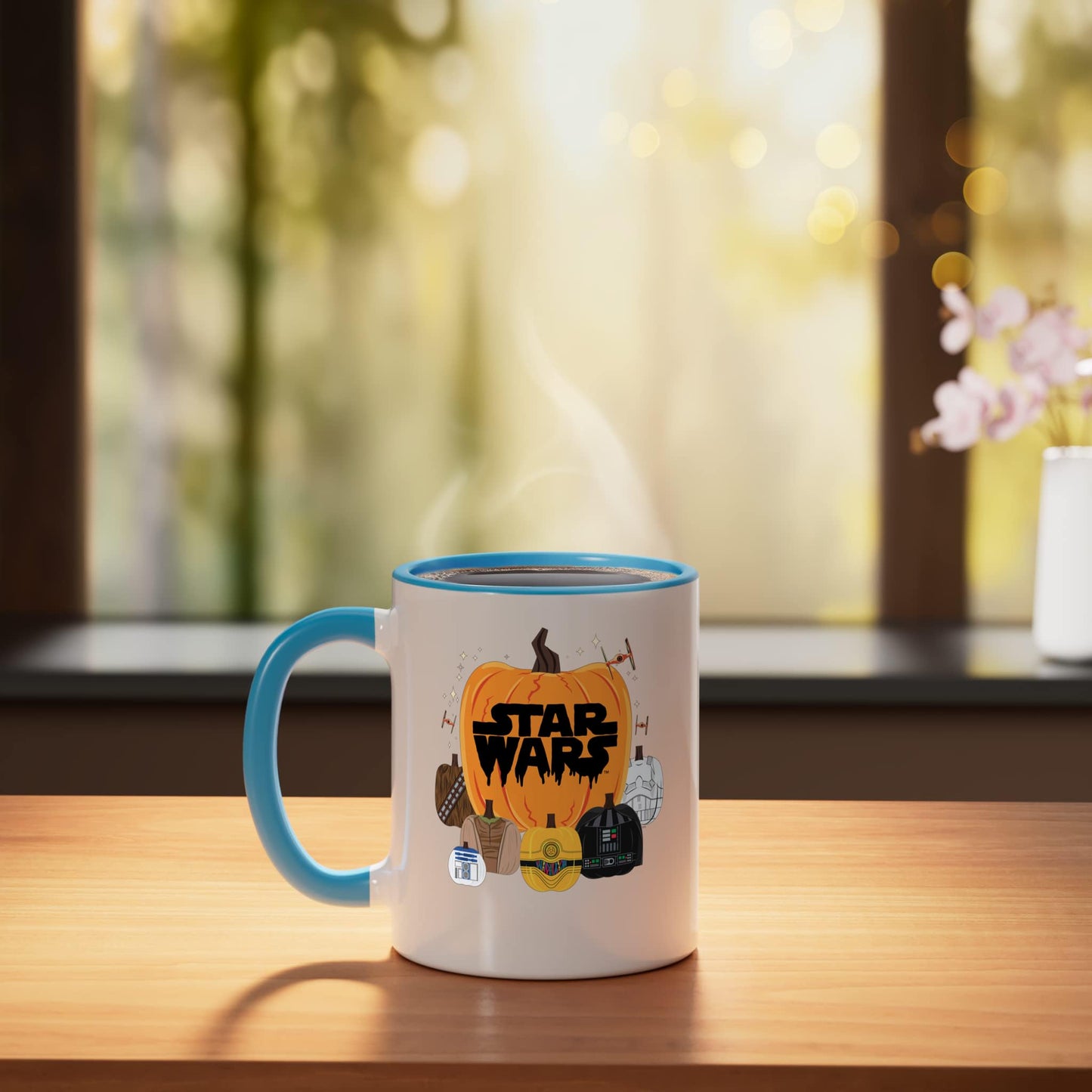 Star Wars Halloween Pumpkin Characters Group Ceramic Mug, Blue/White