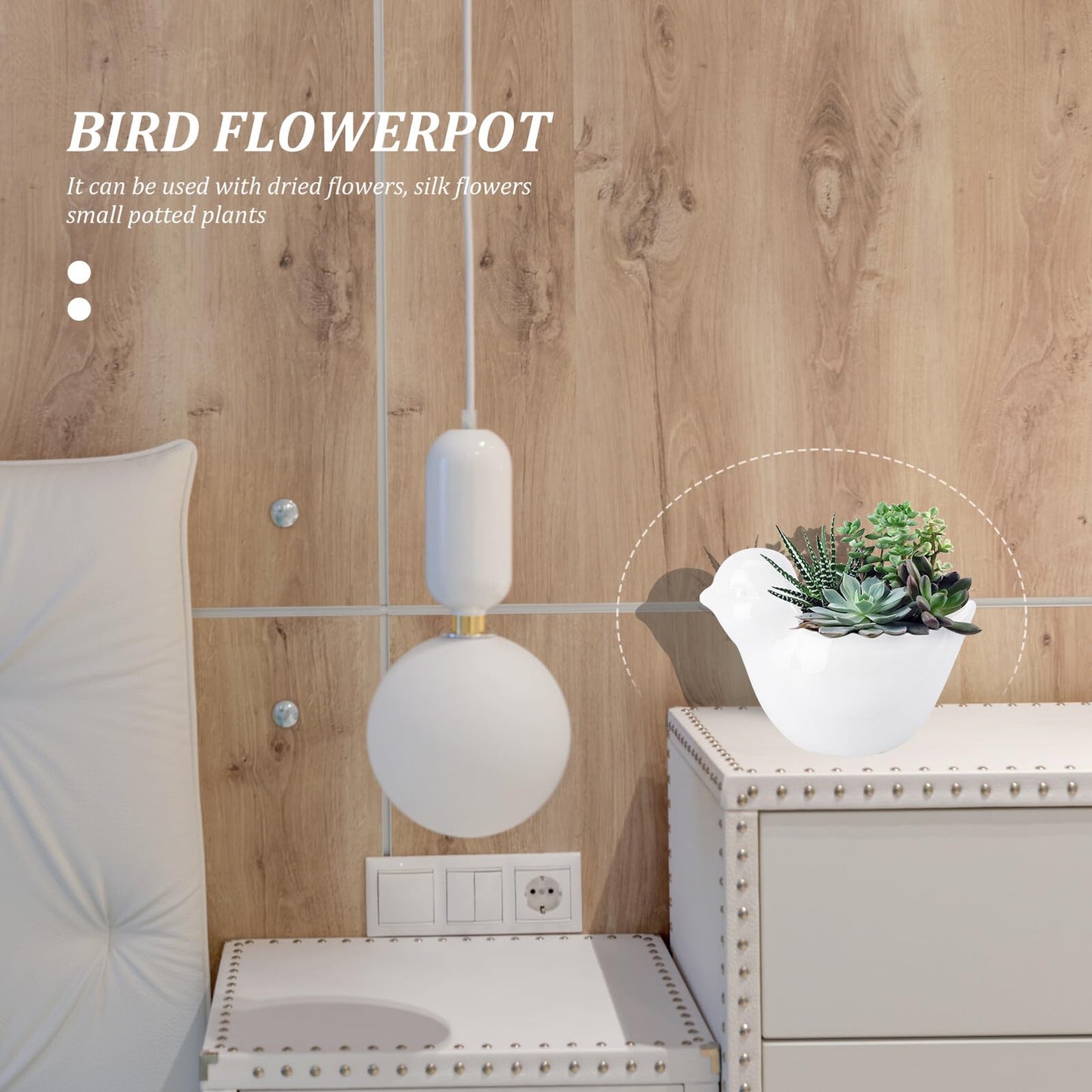 TIDTALEO Ceramic Flowerpot with Creative Bird Design Decorative Planter for Succulents Indoor Outdoor Garden Use White Animal-Shaped Container for Home Office Decor