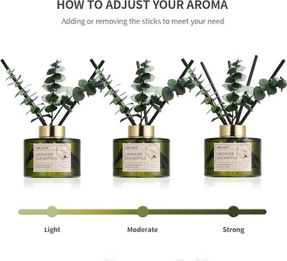 Airkeep Reed Diffuser Set with 6.76 fl oz Lavender Eucalyptus Scent Essential Oils and 3 Leaves & 8 Diffuser Sticks,Bathroom Shelf Decor & Air Freshener, House Bedroom Office Decor & Gifts