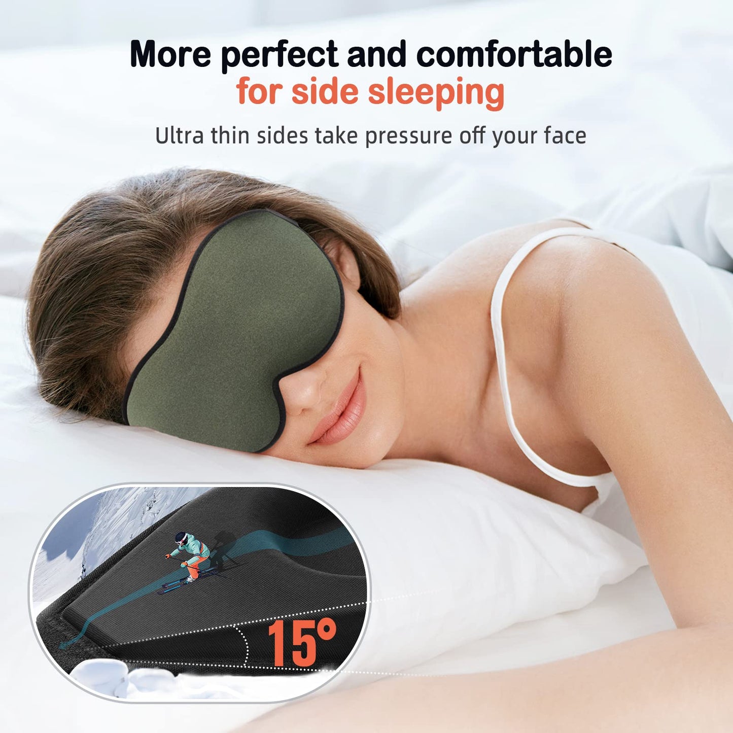 LitBear Sleep Mask for Side Sleeper Women Men, Eye Mask for Sleeping Light Blocking, 3D Contoured Cup Sleeping Mask, Soft Breathable Sleep Eye Mask with Adjustable Elastic Strap for Travel