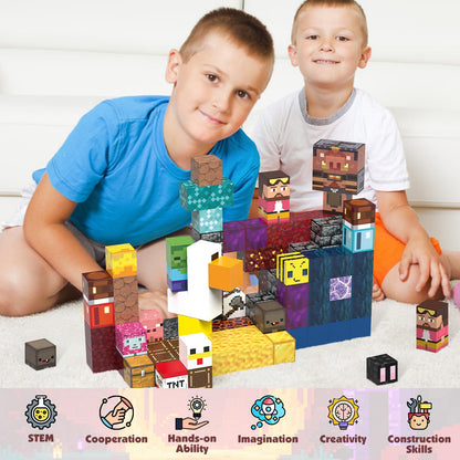 JIMI 120PCS Magnetic Blocks Building Toys, Magnetic Building Blocks Set for Boys Girls Ages 3+, 1 inch Magnet Cubes Montessori Sensory Stacking Construction Toys Christmas Birthday Present
