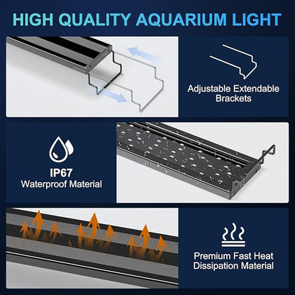 AQQA LED Aquarium Light for Plants, 24/7 Mode Full Spectrum Fish Tank Light with 3 Light Modes, Adjustable Timer/Brightness, Memory Function, Extendable Brackets for Freshwater for 32-40 Inch Tank 26W
