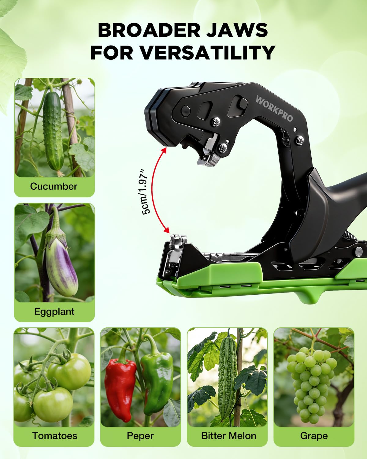 WORKPRO Plant Tying Machine with 6" Scissors, Lightweight Tape Gun for Tying Vines and Support Plant, Includes Gloves, 20 Rolls of Tape, 10000 Staples, Ideal for Tomatoes, Grapes, Cucumber, Vegetables