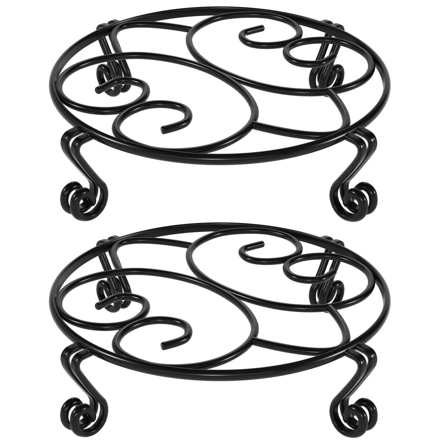 Yimobra 2 Pack Plant Stand for Flower Pot Heavy Duty Potted Holder Indoor Outdoor Metal Rustproof Iron Garden Container Round Supports Rack for Planter (9.4Inches, Black)