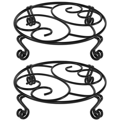 Yimobra 2 Pack Plant Stand for Flower Pot Heavy Duty Potted Holder Indoor Outdoor Metal Rustproof Iron Garden Container Round Supports Rack for Planter (9.4Inches, Black)
