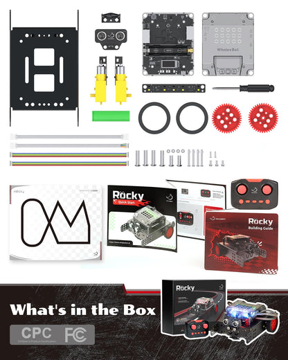 WhalesBot Rocky Coding Robot Car Kit for Kids 8-12 12-16, STEM Educational Engineering Toy, Scratch Python C Programming & Remote Control, Science Gift for 8 9 10 11 12+ Year Old Boys Girls