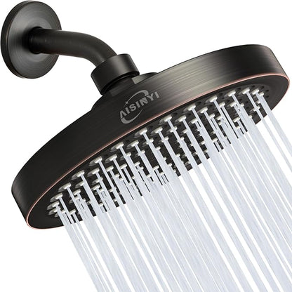 High Pressure Rainfall Shower Head, 6 Inches Showerhead with Perfect Adjustable Replacement, Removable Restrictor, Easy Installation for Bathroom Shower Head (Oil Rubbed Bronze+Shower Arm)
