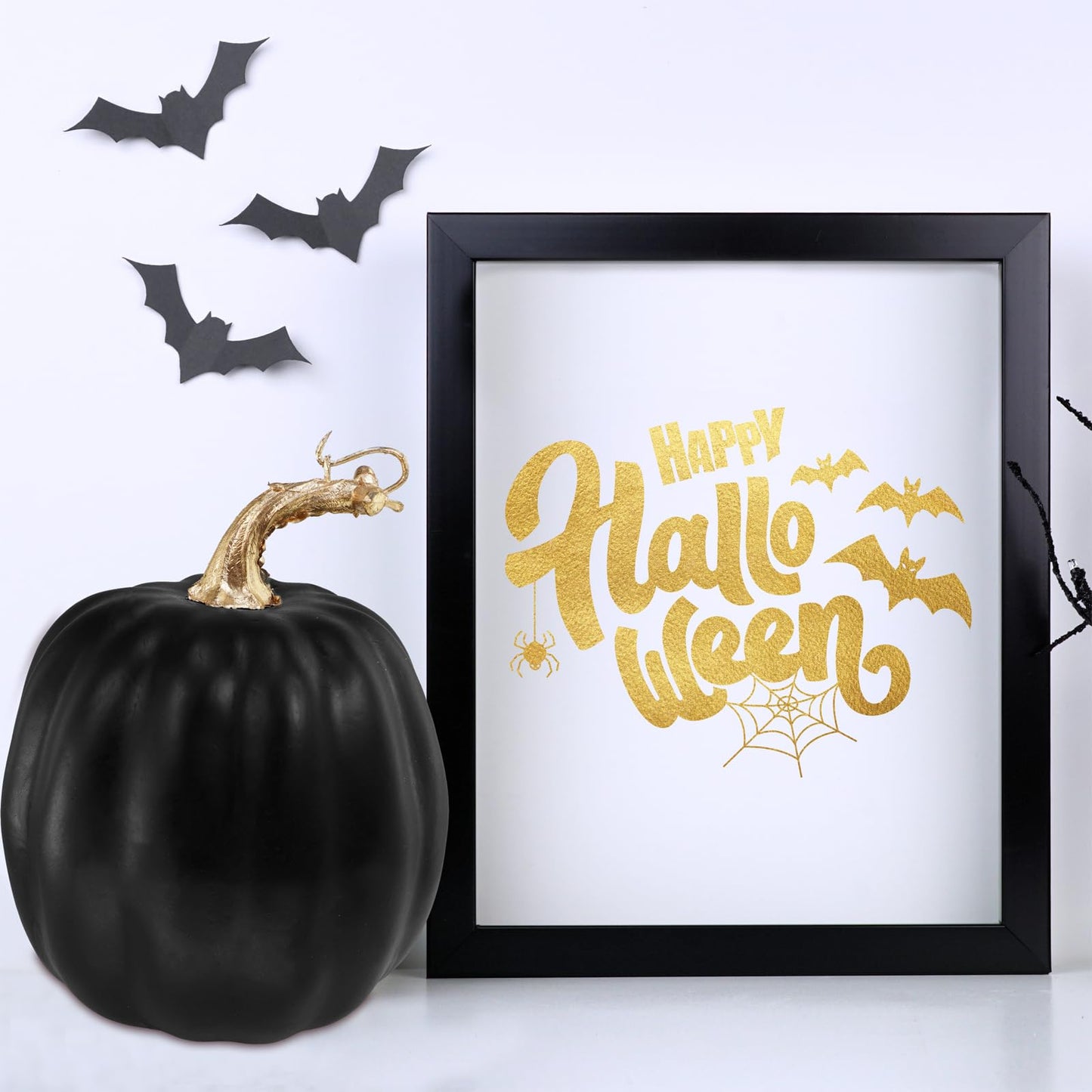 Winlyn 4 Pcs Black Artificial Pumpkins Halloween Pumpkins Faux Decorative Foam Pumpkins 6.7" Tall for Fall Autumn Home Halloween Party Thanksgiving Holiday Tabletop Centerpiece Mantel Shelf Décor