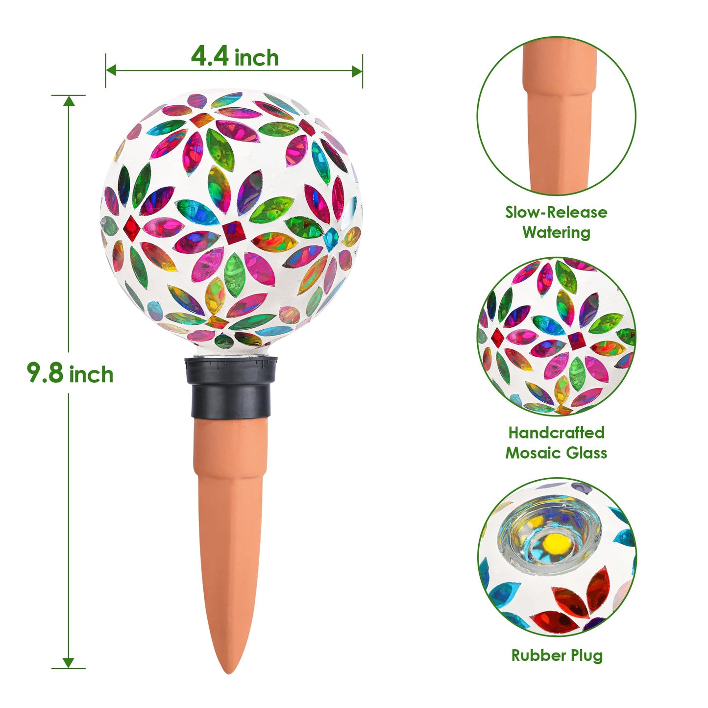 Chonsun Terracotta Watering Spikes Mosaic Watering Globes for Outdoor Plants 2 Pack Automatic Plant Waterer Watering Devices Water Bulbs