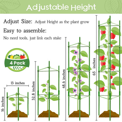 Legigo 4-Pack Tomato Cage for Garden Plant Support- Up to 63inch Garden Stakes Tomato Cage, Tomato Trellis for Potted Plants, Tomato Cages Plant Stakes for Climbing Vegetables Plants Flowers