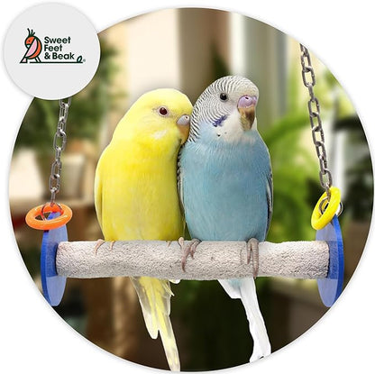 Sweet Feet and Beak Roll Bird Swing - Perch Bird Toys Trims Nails and Beaks, Safe and Non-Toxic Bird Cage Accessories for Small and Large Birds, Swinging Toys Birds Will Love, XL 11 Inches - Orange