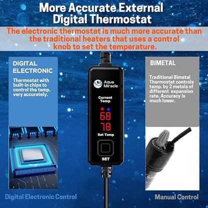 AquaMiracle Upgraded 15W Small Aquarium Heater Fish Tank Heater Turtle Heater Super Mini Aquarium Heater, Dry-Run/Overheating Protection and Memory Function, Dual LED Display, for 1-3 Gal Tanks
