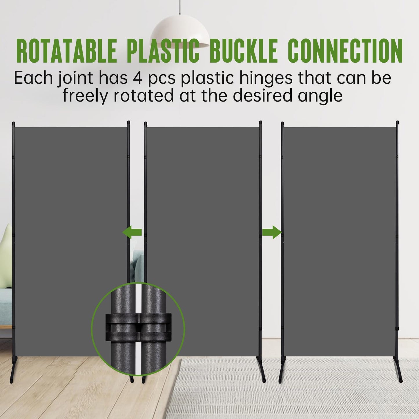 3 Panel Folding Room Divider, 102" Wx71.3 H Portable Wall Divider, Grey