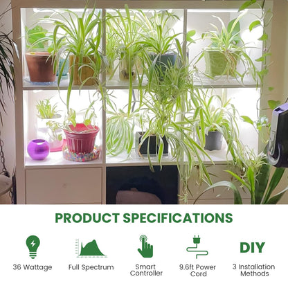 Kullsinss Under Cabinet Grow Light Strip, 36W 360LEDs Grow Lights for Indoor Plant Full Spectrum 660nm/3000K/6000K Grow Lamp with 6/12/16H Timer, 3 Spectrum Modes, 5 Brightness Levels (6 Bars/2 Pack)
