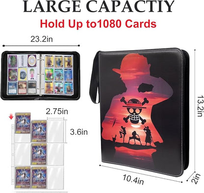 Trading Card Binder for One Piece Cards,9 Pocket with 60 Sleeves up to 1080 Cards One Piece TCG Card Binder,Waterproof Card Storage Book with Sleeves,One Piece for Card Display Case