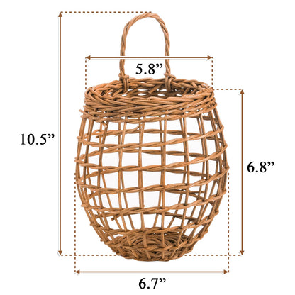 Elsjoy Set of 2 Hanging Onion Basket, Wall Mount Small Wicker Baskets for Food Storage, Woven Rattan Basket for Kitchen, Pantry, Home Decor