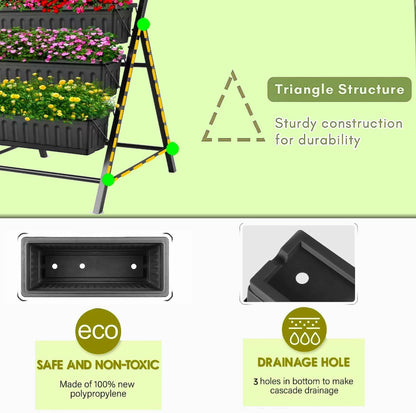 TEANDE 2 Pack Vertical Raised Garden Bed, 5-Tier Elevated Planter Box w/Drainage System & 4 Hooks for Herbs Vegetables Flowers, Vertical Garden Planter for Patio Yard Indoor Outdoor, Black