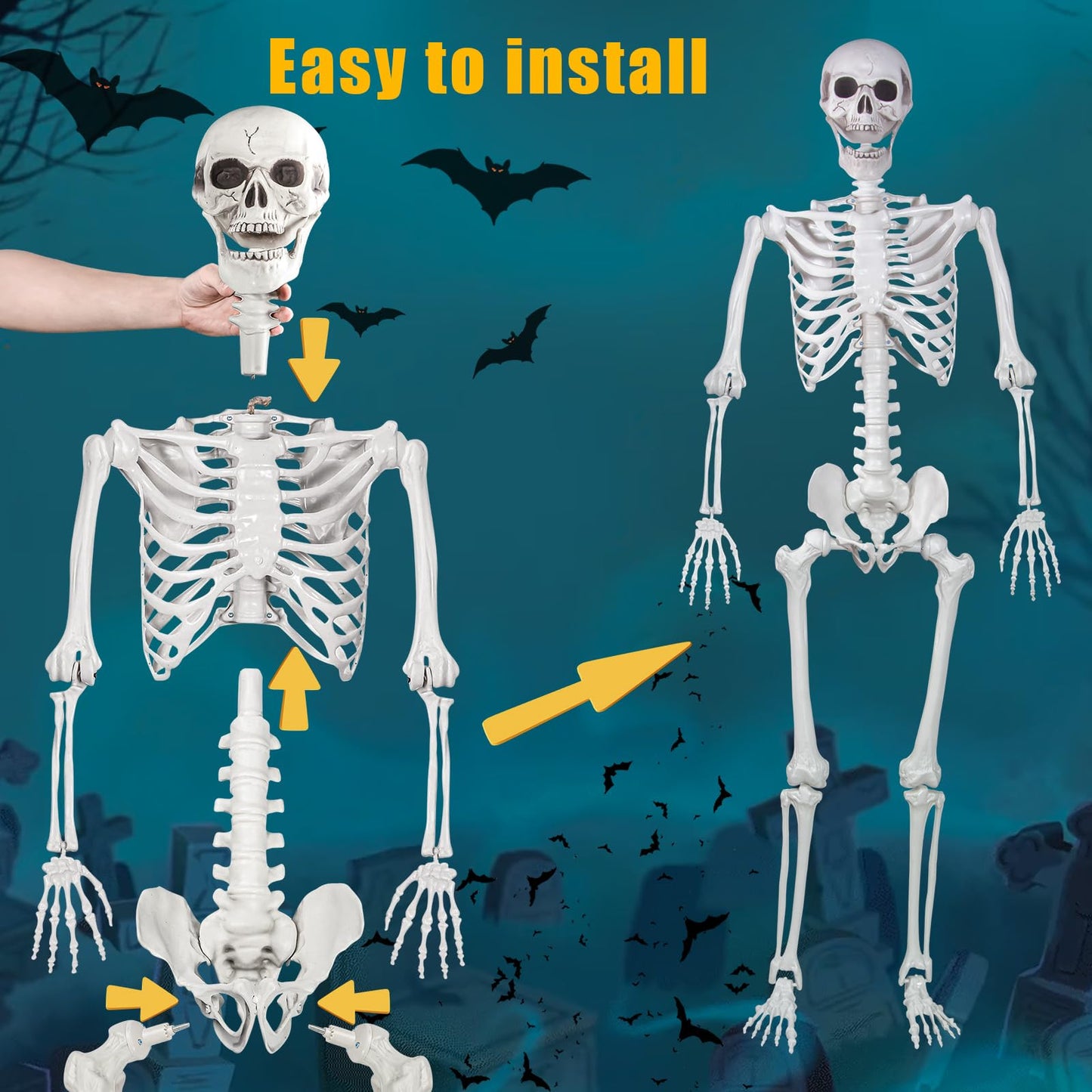 LaLamona 5.4ft Posable Halloween Skeleton, 2Pcs Life Size Skeleton Bones with Movable Joints for Halloween Graveyard Haunted House Spooky Scene Decor