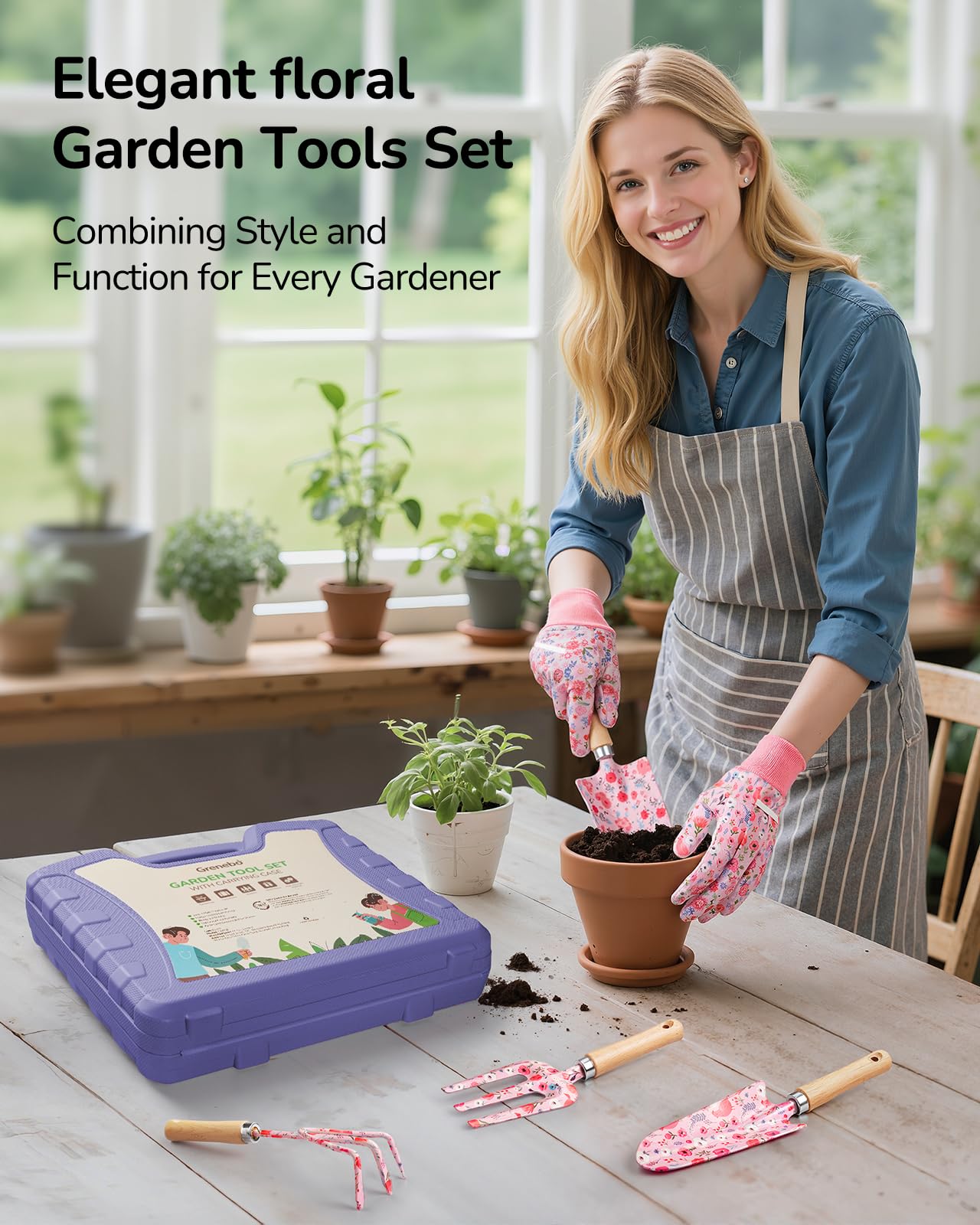 Grenebo 12-Piece Womens Gardening Tools Gift Set, Rust-Proof & Heavy-Duty Garden Tools with Durable Carrying Case, Fashionable & Thoughtful Gardening Gifts for Women&Men (Purple)