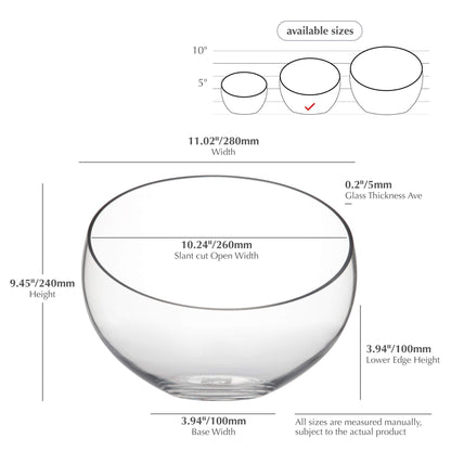 WGV Slant Cut Bowl Glass Vase Bulk, Width 11", Height 9.5", Clear Terrarium, Candy Dish, Fruit Jar, Floral Container for Wedding Party Event, Home Office Decor, 2 Pieces