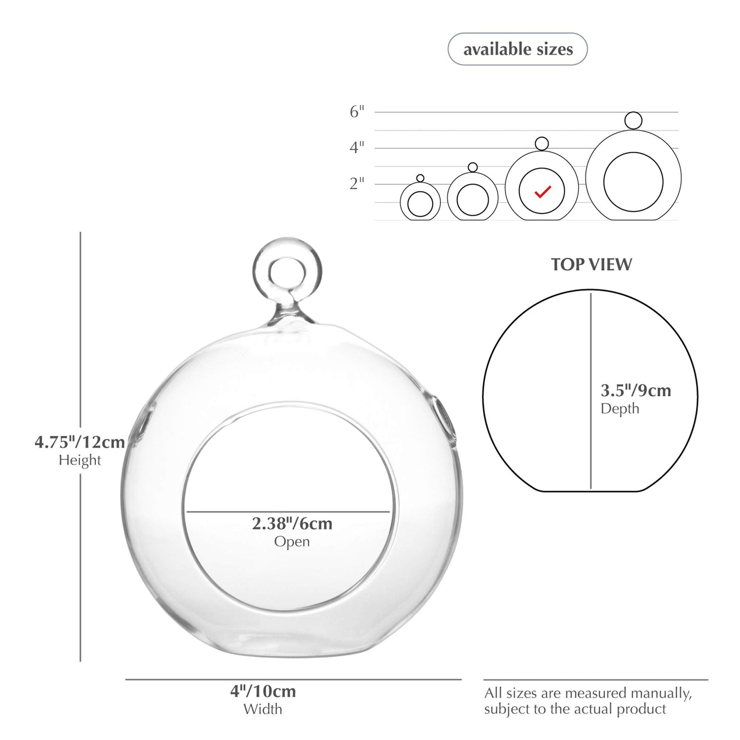 WGV Hanging Terrarium Globe, Width 4", Height 4.75", DIY Air Succulent Planter, Clear Glass Vase Orb with Flat Bottom, Candle Holder for Windowsill Outdoor Garden Decor, 12 Pieces Bulk