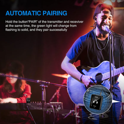 LEKATO MS-1 Wireless in Ear Monitor System, 2.4GHz Stereo in-Ear Monitoring with Transmitter Receiver Clip On, One to Many, Auto-Pairing,Wireless IEM for Band Rehearsal,Studio, Church,Small Gigs