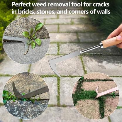 GANCHUN Weed Puller Tool, 3 Pack 2025 New Garden Stainless Steel Weeder Tool Hand Weeder Tool,Multi-Purpose Weed Remover Tool Weeding Tools for Gardening(Wooden Handle)