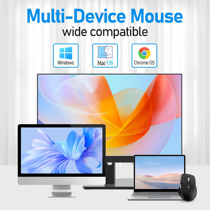 Wireless Side Scroll Mouse with Multi-Device, Ergonomic Computer Mice with Smart Flying Scroll, Quiet Click for Computer, Laptop, iPad, Tablet, MacBook (Grey)