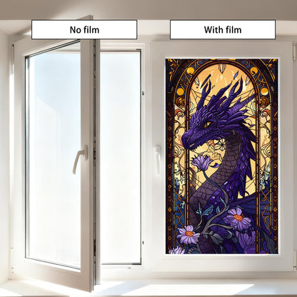 Nuxovilar Stained Glass Window Film Dragon Floral Pattern PVC 17.7 x 39.4 Inches Window Clings for Glass Panel Privacy Decor for Game Room Study Entry Door