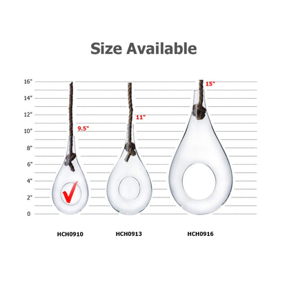 WGV Hanging Planter Terrarium, Width 5", Height 9.5", DIY Clear Glass Succulents Air Teardrop Floral Container (Including Rope), Candle Holder Vase for Outdoor Indoor Decor, 1 Piece