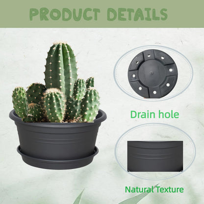 WXQLSZX 6 Pack 10 Inch Round Plastic Plant Pots with Saucers, Pot with Drainage Holes and Tray, Outdoor Pots for Plants with Decoration Flower Pots for Indoor Plants Home Garden Outdoor (Dark Gray)
