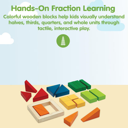 PlanToys® Fraction Blocks Wooden Montessori Early Math and Logic Toy | Fraction Learning, Shape Recognition and Sorting Activity | Eco Friendly Colourful Block Set