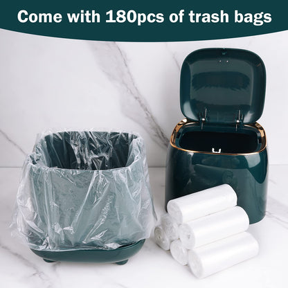 Business King Mini Trash Can 1.6L/0.4 Gallon with Trash Bags 180pcs, Tiny Small Desktop Trash Bin with Lid, Countertop Mini Garbage Bin for Home, Office, Kitchen, Bedroom, Bathroom (Blue)