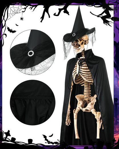 Tarpop Halloween 12 ft Skeleton Outfit Set Giant Skeleton Witch Theme Costume Includes Witch hat and Cloak for Halloween Decorations Outdoor Yard Haunted House Prop Decorations