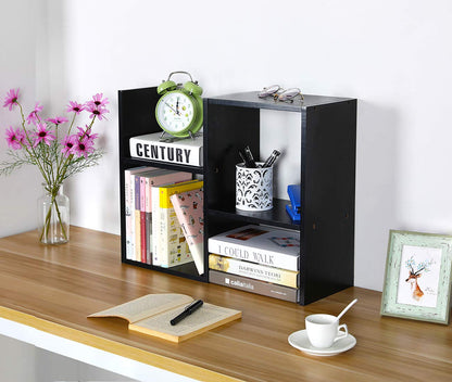 PAG Desktop Shelf Freestanding Wooden Small Bookshelf Desk Supplies Organizers and Accessories Storage Display Rack Office Dorm Decor for Women, Black