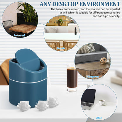 ABOOFAN Mini Desktop Trash can with Lid Small Countertop Garbage Bin for Office and Home Use One-Hand Operation Movable Base Easy to Clean Waste Basket 6.29X5.11X5.11In