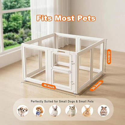 Acrylic Dog Playpen,Clear Plastic Dog Play Pen Indoors,Easy Assemble Dog Playpen-Puppy Playpen,Rabbit and Cat, Small Pet Pen, Dog Pen Indoor (White, 23.6" H, 8PCS)