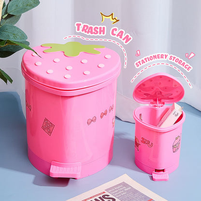Tessco for you 2 Pieces Strawberry Desk Trash Can Cute Mini Countertop Trash Can with Lid Kawaii Small Garbage Plastic Waste Bin with Sticker for Car Office Home Bedroom Bathroom Kitchen Decor(Pink)