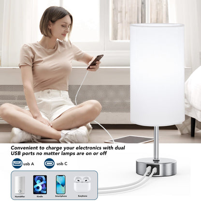 ROTTOGOON 12.8" Touch Control Table Lamp, 3-Way Dimmable Small Bedside Nightstand Lamp with 2 USB Ports, Modern Table Lamps with 6500K Daylight LED Bulb for Bedroom Living Room