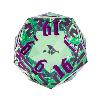 Poludie 55mm 20 Sided DND Dice, Giant D20 D&D Polyhedral Dice Large D20 with Die Gift Box for Dungeons and Dragons, RPG Table Games (Transparent Green/Purple Numbers)