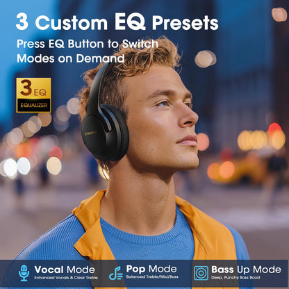 YUMONDEAR Bluetooth Headphones Over Ear, 80 Hrs Playtime Wireless Headphones with ENC Mic, Deep Bass EQ, Foldable Comfort for Travel, Gym & Commuting, Stocking Stuffers