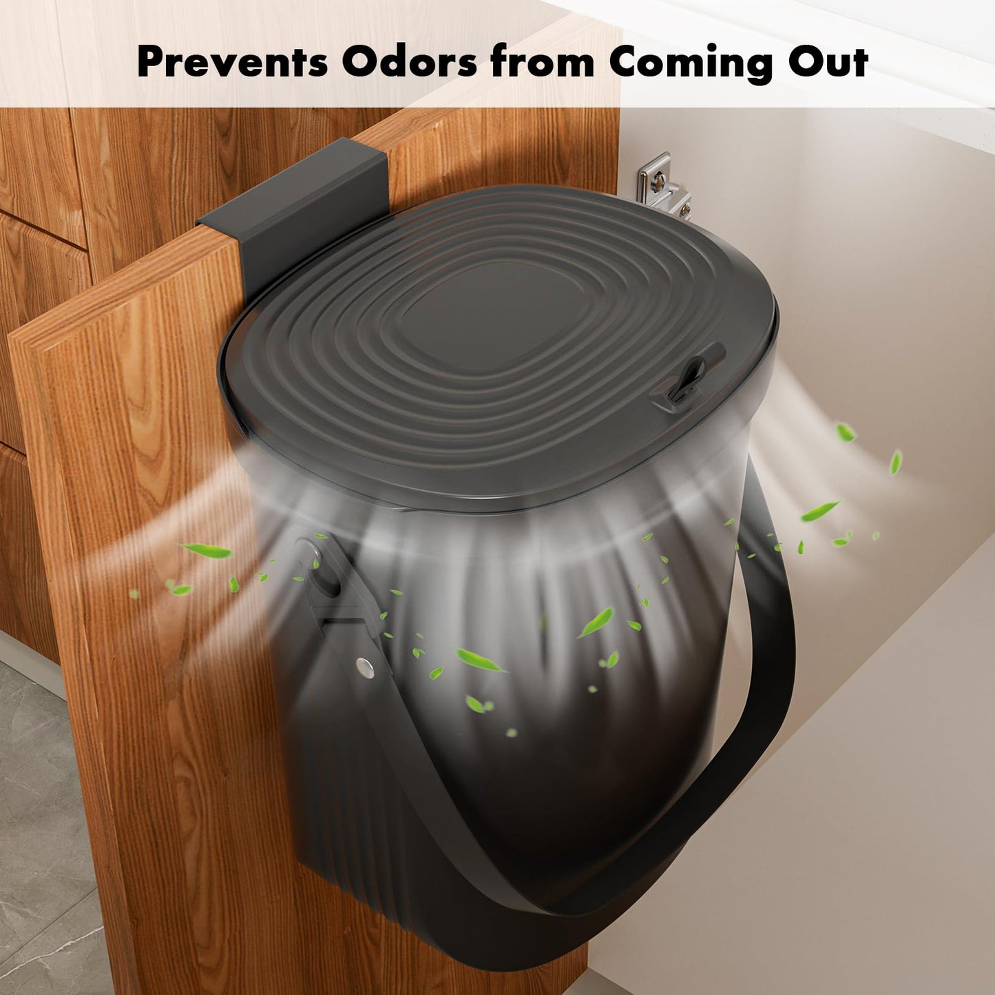 Mountable Silicone Collapsible Kitchen Compost Bin Under Sink, Surumer Hanging Trash Can with Lid for |Cupboard|Bathroom|Bedroom|Office|Camping, Indoor Compost Bucket, 2 Gallon Black