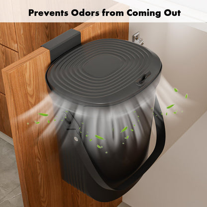 Mountable Silicone Collapsible Kitchen Compost Bin Under Sink, Surumer Hanging Trash Can with Lid for |Cupboard|Bathroom|Bedroom|Office|Camping, Indoor Compost Bucket, 2 Gallon Black