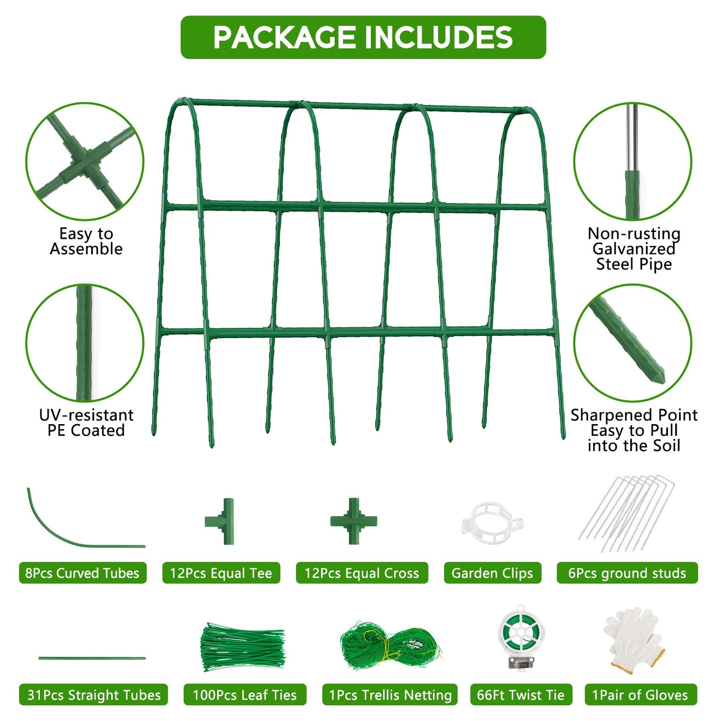 Unves 48"×48" Cucumber Trellis, U-Shape Garden Cucumber Trellis for Raised Bed & Climbing Plants Outdoor, Metal Plant Support Arch Trellis for Vegetables, Pea, Bean, Grape