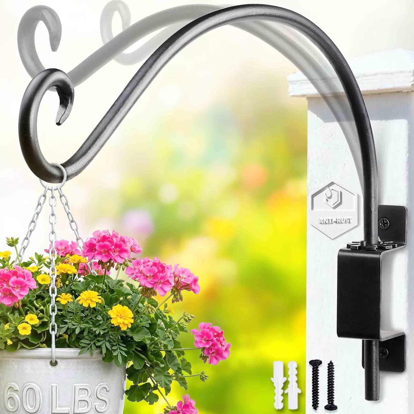 Qiang Ni Swivel Plant Hanger - 16 Inch 60 lbs Capacity Anti-Rust Metal Wall Mount Hook with Mounting Screws - for Indoor Outdoor Hanging Bird Feeders, Flower Baskets, Wind Chimes, Lanterns