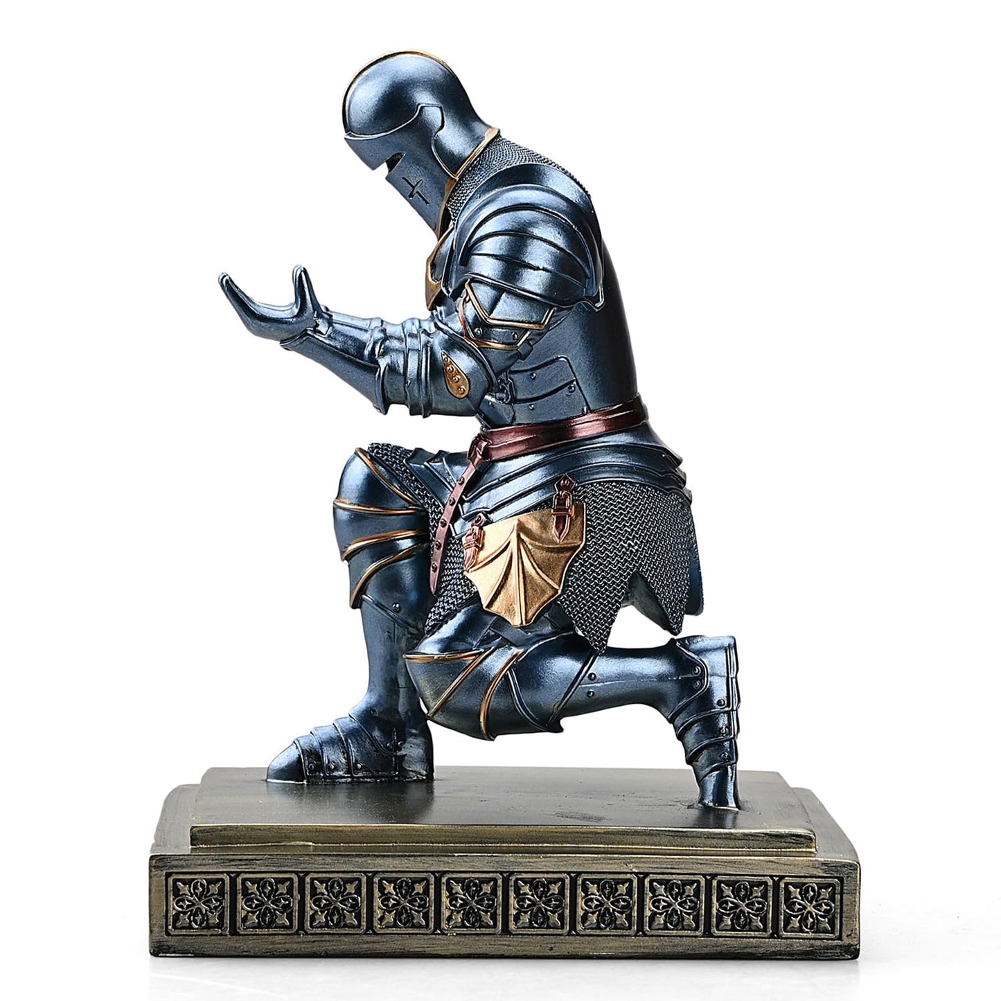 Amoysanli Medieval Armored Warrior Knight Pen Holder Desk Organizers and Accessories Resin Pencil Holder Paperweight as Gift with a Cool Letter Opener for Desk (Blue)