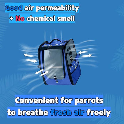 Birds Day Bird Carrier Backpack - Breathable Mesh Portable Parrot Travel Cage with 2PCS Perch, Food Bowl, and Stainless Steel Tray (Sky Blue)