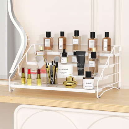 BOIVSHI Tiered Spice Rack, 4 Tier Spice Shelf Organizer for Cabinet, Spice Rack Organizer, Depth Adjustable Seasoning Rack Organizer for Cabinet, Countertop, Pantry, Metal, White (1 Pack)
